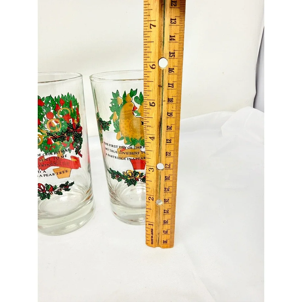 Vintage 12 Days of Christmas Indiana Glass USA Water Tumbler 12oz Set of 4